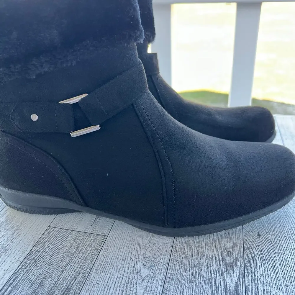 Alpine Woods Boots Black Faux Fur Zip Up Booties Buckle Accent Women’s Size 10M